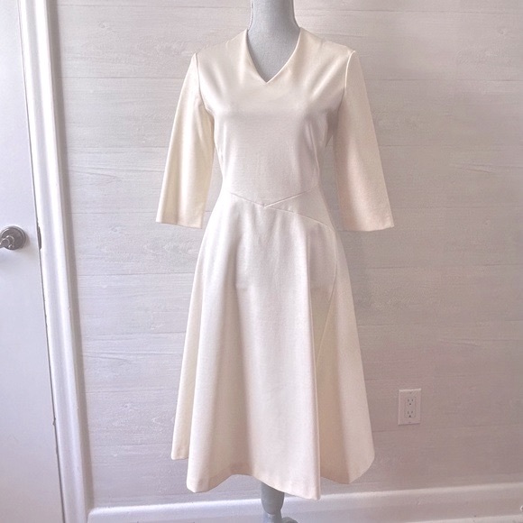 JIL SANDER Cream Wool Knit V-Neck Dress - Picture 5 of 14